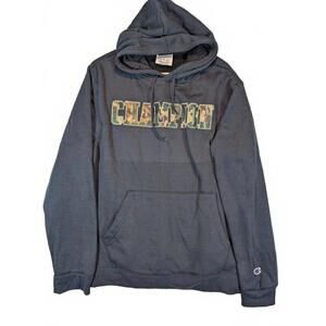 Champion Camo Logo Pullover Hoodie Sweatshirt Mens Large Blue